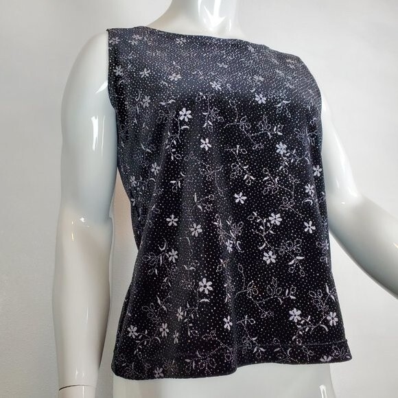Vintage 90's Elementz Black Velvet Silver Daisy Tank - Picture 1 of 6